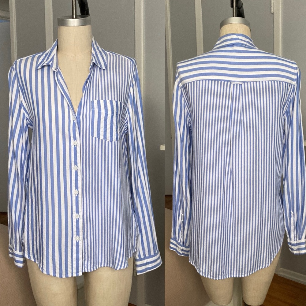 Womens beach lunch lounge woven striped shirt in white / blue in size S